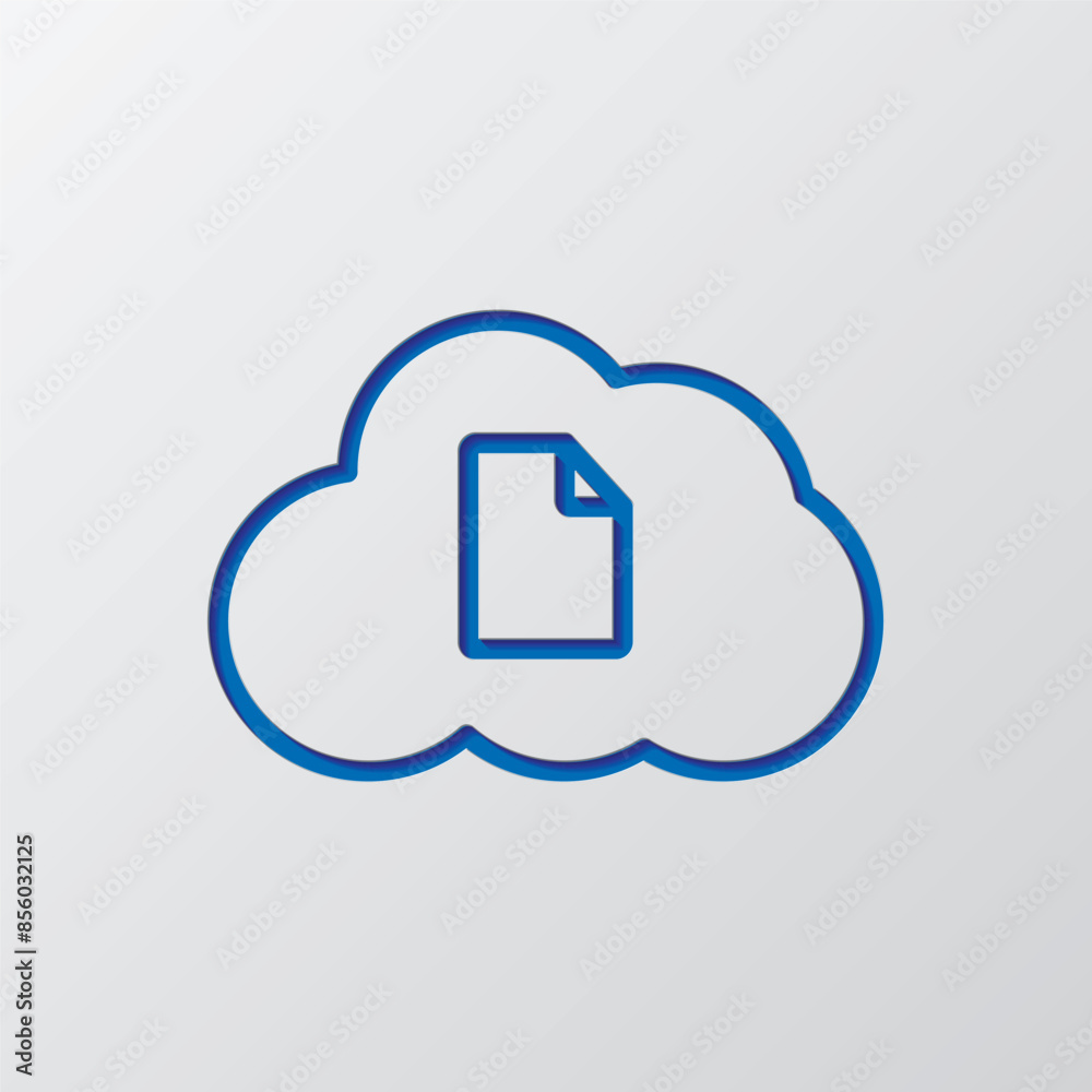 Document, cloud simple icon vector. Flat design. Paper cut design. Cutted blue symbol with shadow. Gray background Document, cloud simple icon vector. Flat design. Paper cut design. Cutted blue symbol with shadow. Gray background