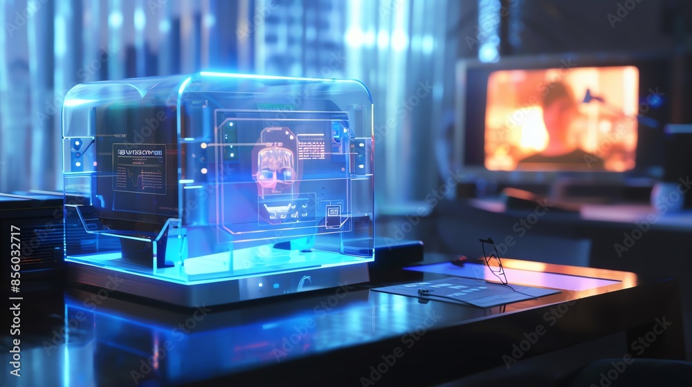 An answering machine with a holographic projection of the caller An answering machine with a holographic projection of the caller