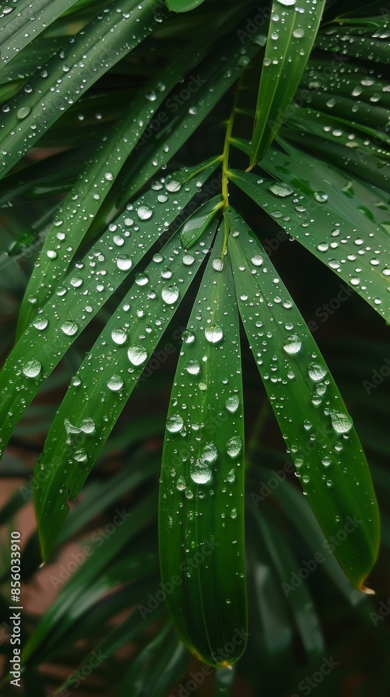 Close-up of green leaves with water droplets, nature background. freshness and tranquility concept Close-up of green leaves with water droplets, nature background. freshness and tranquility concept