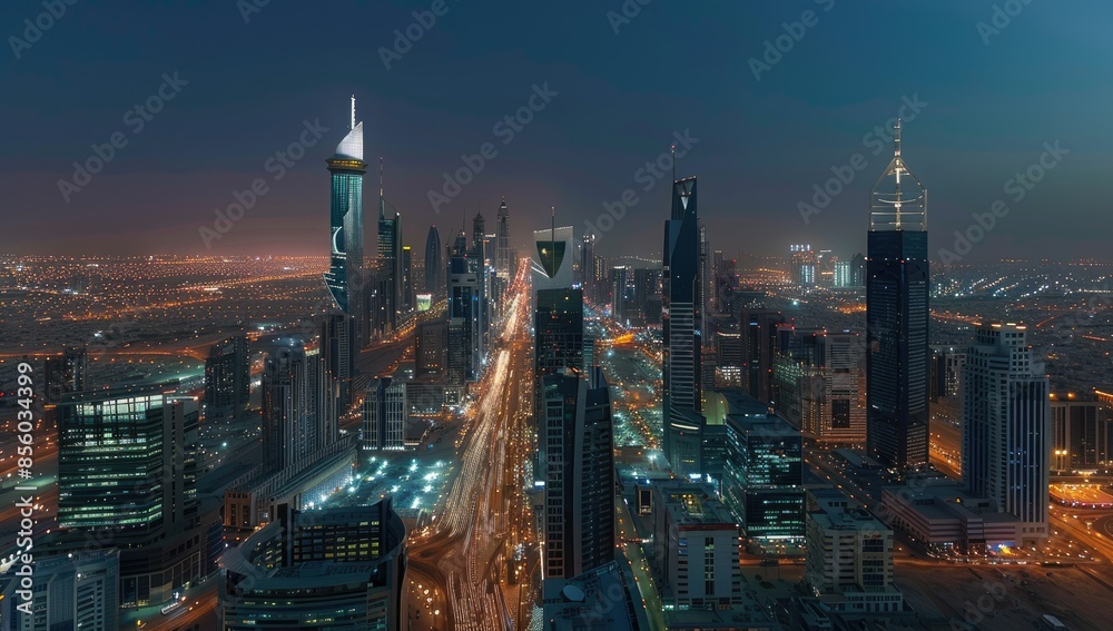 Obraz premium Dubai Skyline at Night: City Lights and Towers