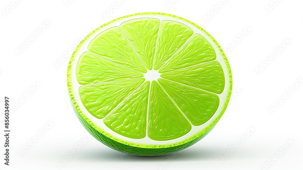 Lime wedge isolated on white background. The lime is cut in half, and the juicy flesh is exposed. Lime wedge isolated on white background. The lime is cut in half, and the juicy flesh is exposed.