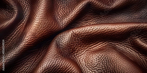 Smooth leather texture in a rich brown color, providing a luxurious and durable background, suitable for premium leather goods or high-end fashion accessories 