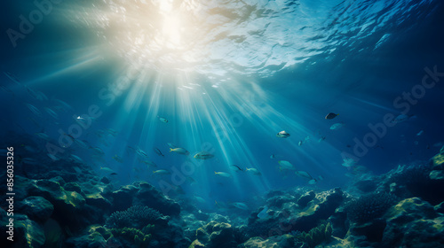 Dark blue ocean surface seen from underwater