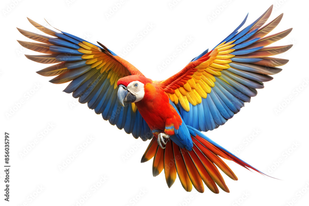 Obraz premium macaw flying isolated on transparent background.