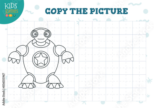 Copy picture vector illustration. Coloring game for preschool and school kids