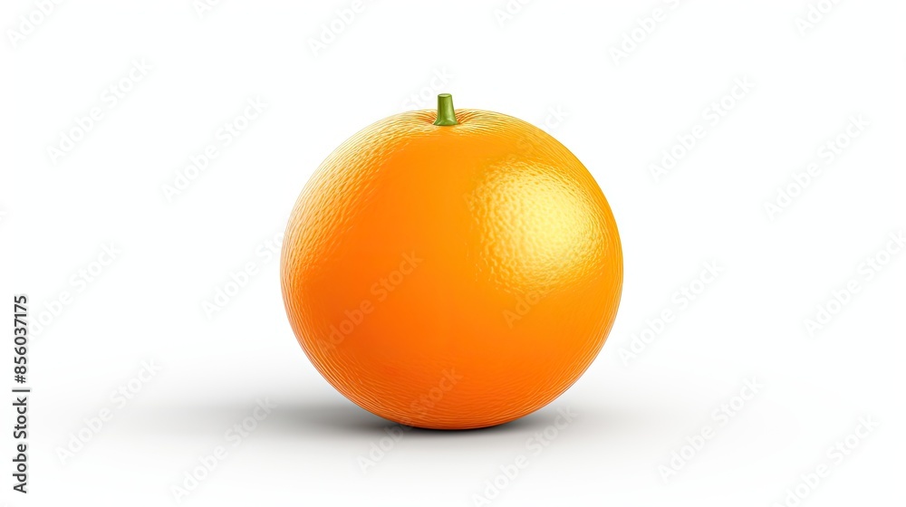3D rendering of a single orange fruit with a smooth peel and a green stem, isolated on a white background. 3D rendering of a single orange fruit with a smooth peel and a green stem, isolated on a white background.