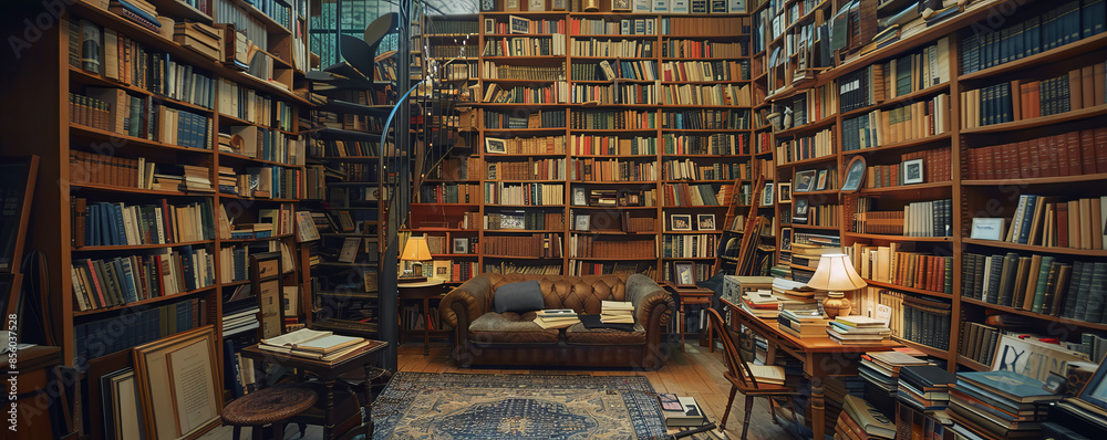 A cozy bookstore with shelves stacked high with books, its aroma of old paper and leather filling the air. A cozy bookstore with shelves stacked high with books, its aroma of old paper and leather filling the air.