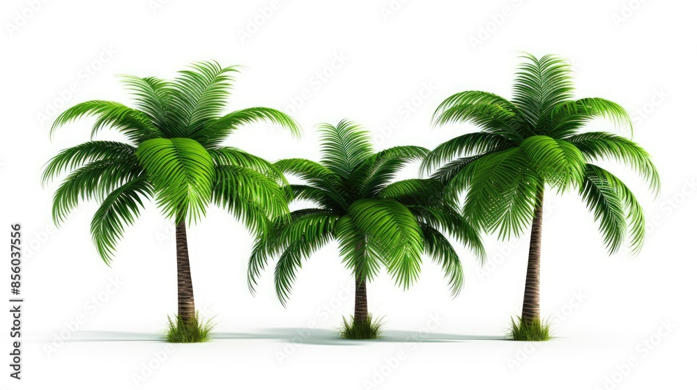 Obraz premium Three palm trees isolated on white background. 3D rendered image.