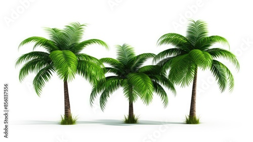 Three palm trees isolated on white background. 3D rendered image.