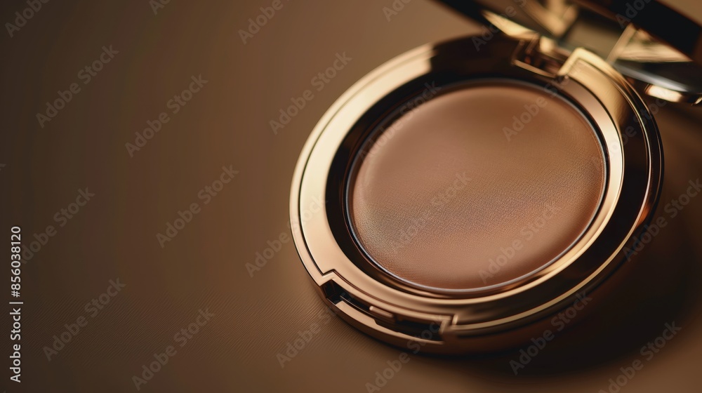 An elegant makeup compact with brown pressed powder on a dark background An elegant makeup compact with brown pressed powder on a dark background