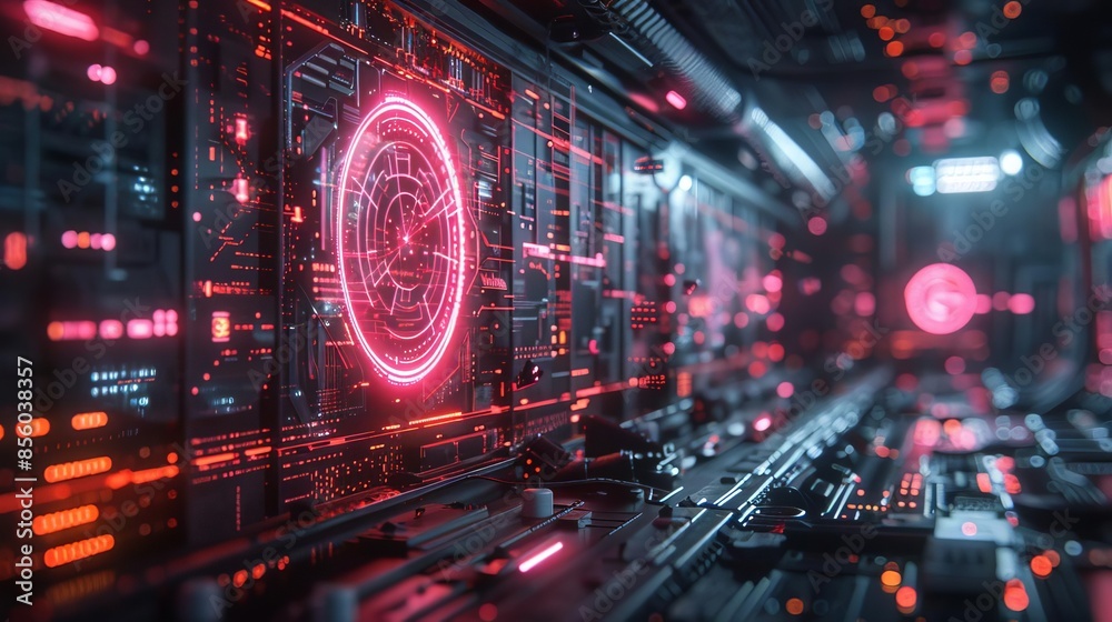 Futuristic hologram with advanced technology and glowing elements, set in a high-tech environment Futuristic hologram with advanced technology and glowing elements, set in a high-tech environment