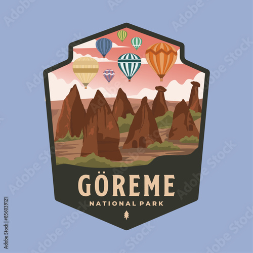 goreme national park patch emblem logo vector illustration design, turkey cappadocia in badge style
