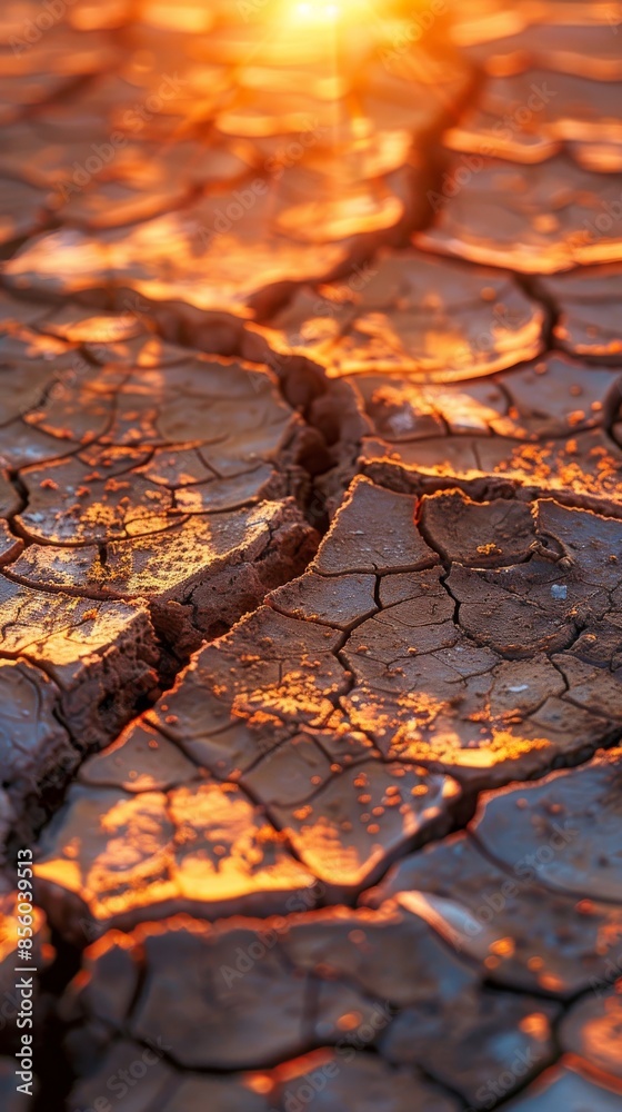 Cracked dry earth at sunset, close-up. Climate change and drought concept Cracked dry earth at sunset, close-up. Climate change and drought concept