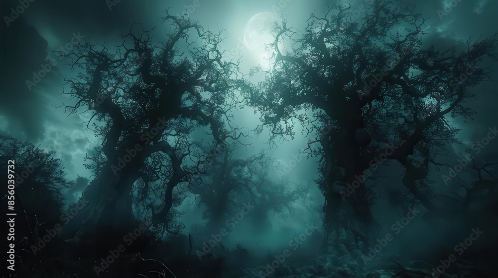 Obraz premium dark forest with trees and a full moon