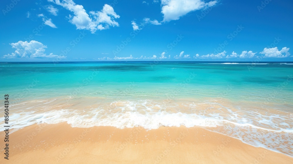 A tranquil beach with golden sand and turquoise waters stretching to the horizon. A tranquil beach with golden sand and turquoise waters stretching to the horizon.