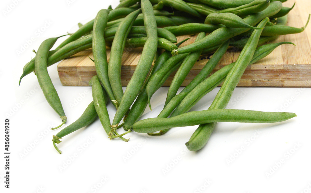 Green beans with leaves on white background Green beans with leaves on white background