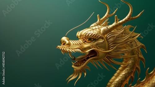 Golden Dragon Head Sculpture Generative AI © studio clever