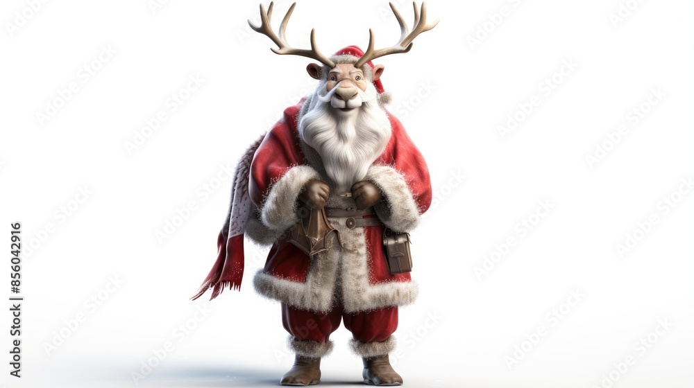 This is a 3D rendering of Santa Claus. He is wearing a red suit with white trim and a red and white hat. He has a long white beard and mustache. This is a 3D rendering of Santa Claus. He is wearing a red suit with white trim and a red and white hat. He has a long white beard and mustache.