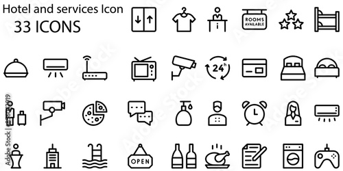 Set of hotel and services icons. Line art style icons bundle. vector illustration