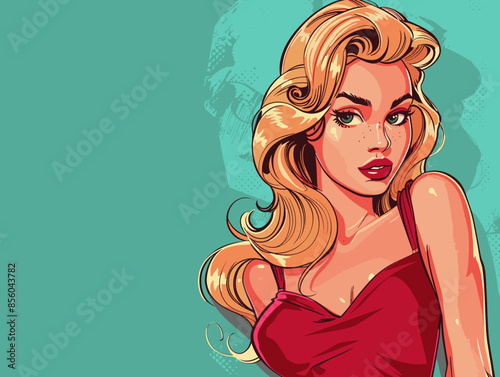 Sexy blonde woman in red bikini. Vector illustration in pop art style