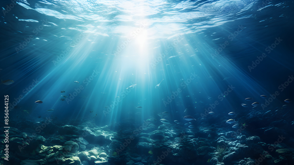 Obraz premium Dark blue ocean surface seen from underwater