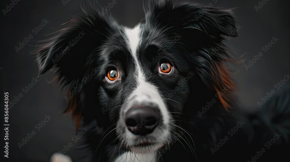 Fototapeta premium Border collie dog with head tilted, looking at the camera with an adorable, inquisitive expression