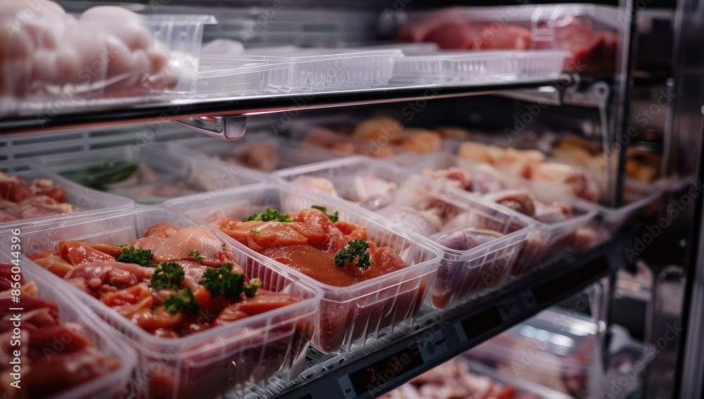 Fresh Meat Display in a Refrigerated Case Fresh Meat Display in a Refrigerated Case