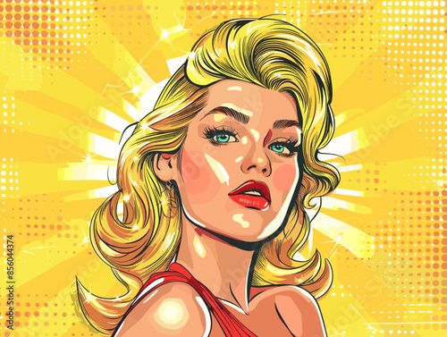 Pop art beautiful blonde woman in pin up style. Vector illustration