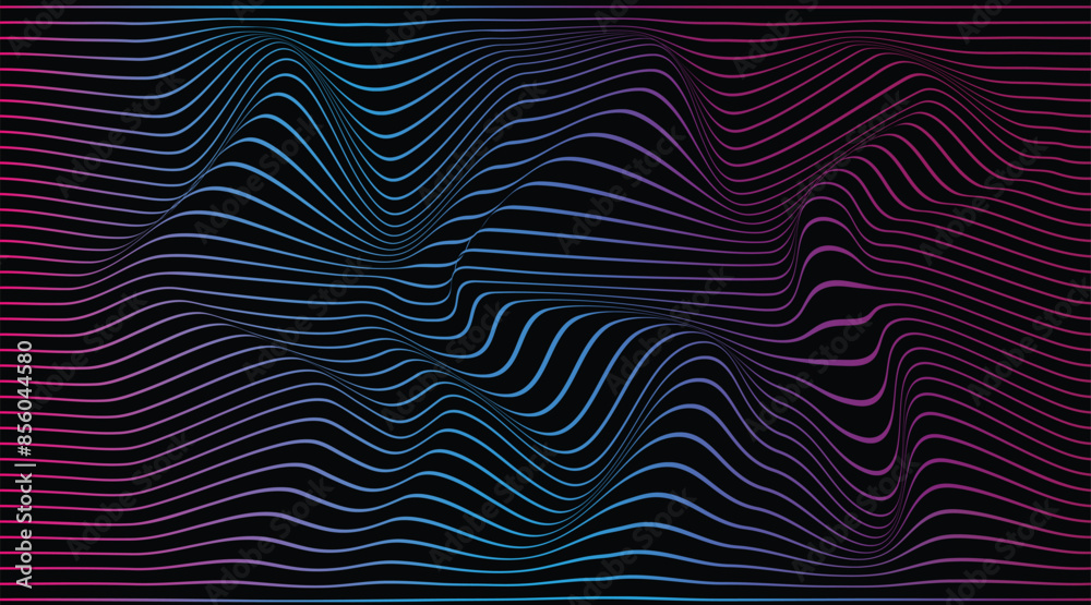 Abstract topographic wave lines neon isolated on black background Abstract topographic wave lines neon isolated on black background