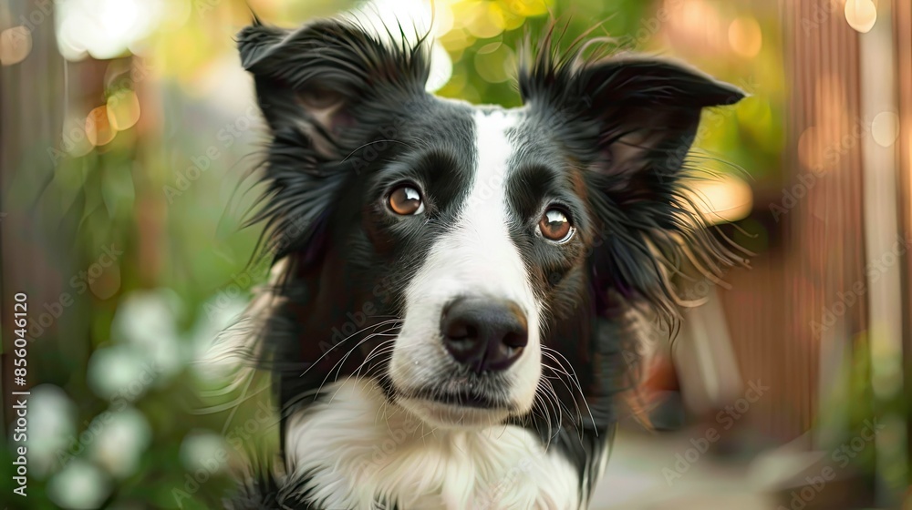 Cute border collie tilting head, capturing a moment of attentiveness and charm Cute border collie tilting head, capturing a moment of attentiveness and charm