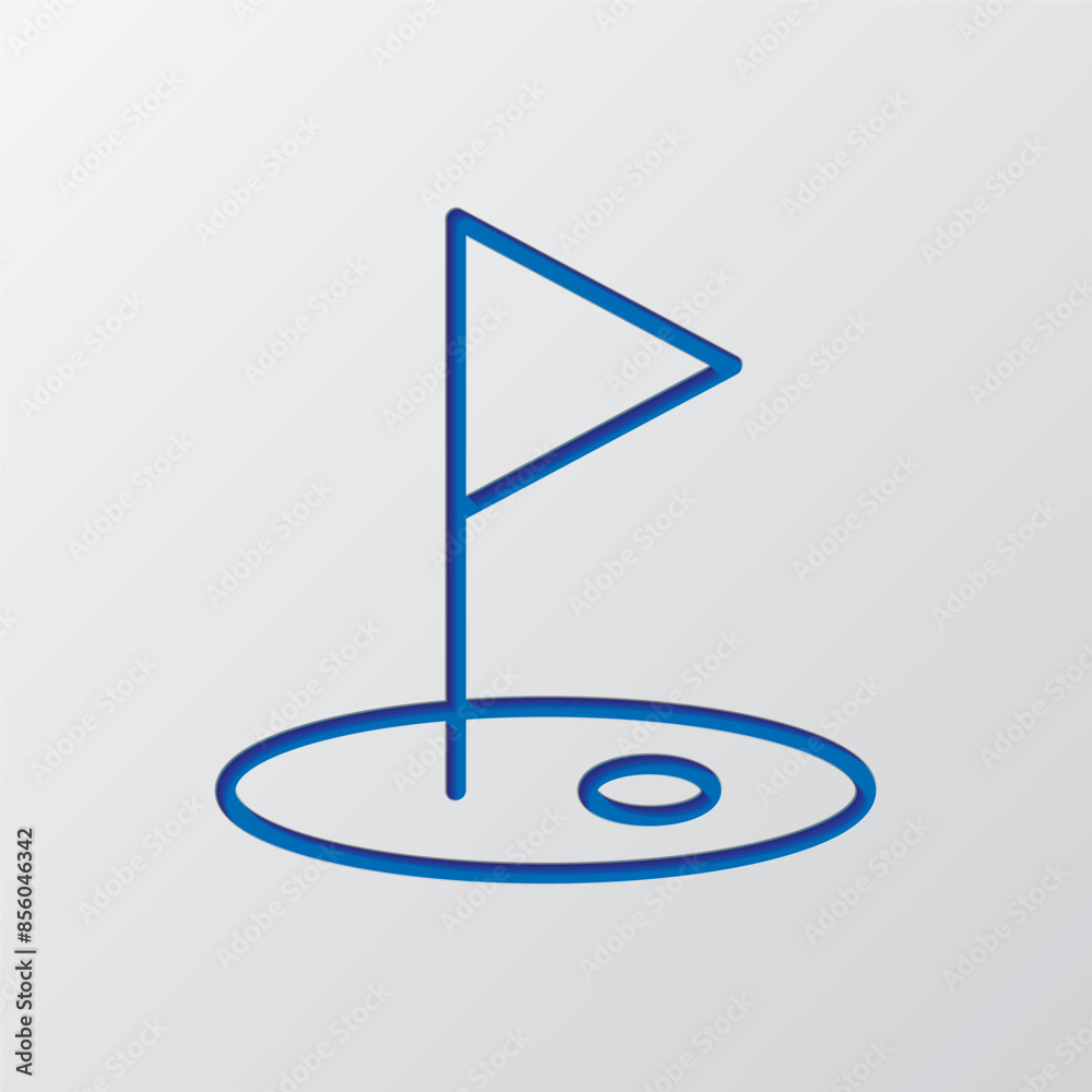 Golf simple icon vector. Flat design. Paper cut design. Cutted blue symbol with shadow. Gray background Golf simple icon vector. Flat design. Paper cut design. Cutted blue symbol with shadow. Gray background
