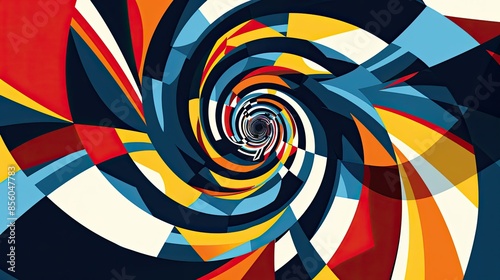 Wallpaper Mural Geometric spiral design with bold shapes and contrasting colors, forming an abstract illusion Torontodigital.ca