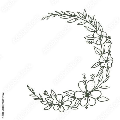 Wallpaper Mural Round floral wreath frame with hand drawn flowers and leaves decoration Torontodigital.ca