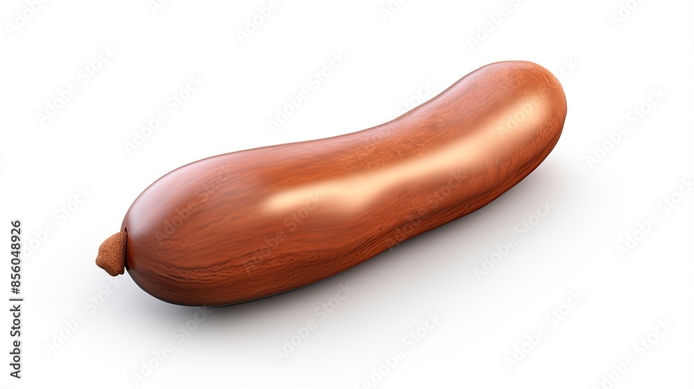 3D rendering of a realistic looking sausage. The sausage has a dark brown color and a slightly wrinkled surface. It is lying on a white background. 3D rendering of a realistic looking sausage. The sausage has a dark brown color and a slightly wrinkled surface. It is lying on a white background.