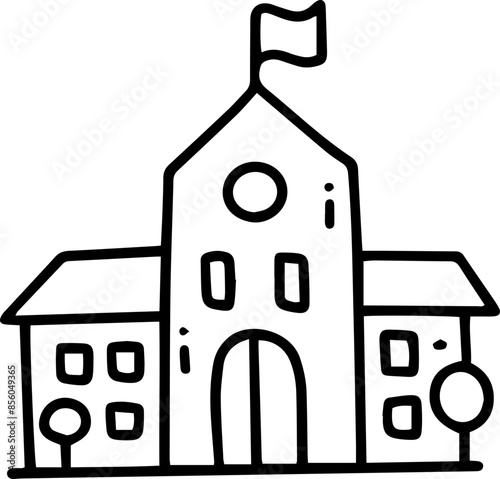 school building education cartoon line outline doodle icon