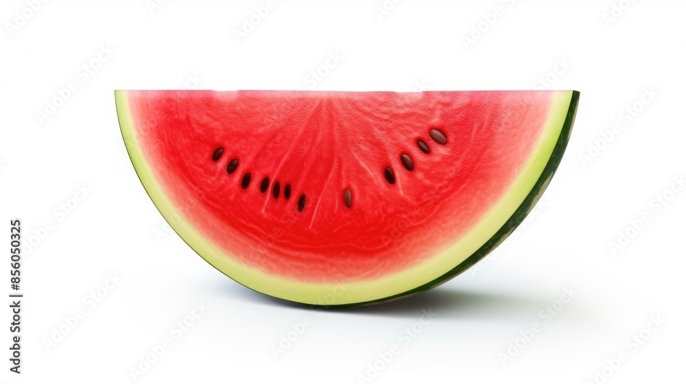 A slice of watermelon isolated on a white background. The watermelon is ripe and juicy, with a sweet, refreshing flavor. A slice of watermelon isolated on a white background. The watermelon is ripe and juicy, with a sweet, refreshing flavor.