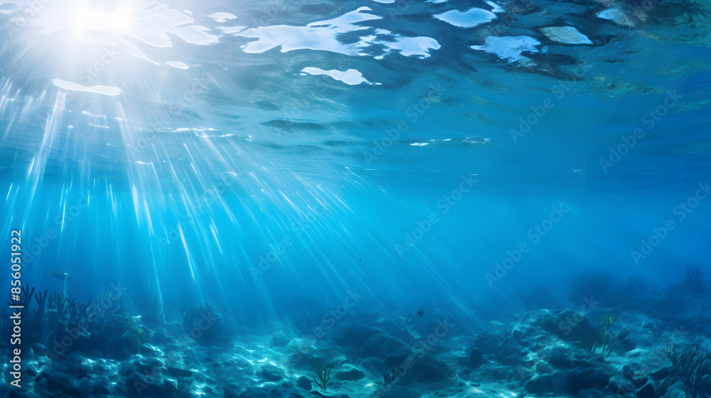 Dark blue ocean surface seen from underwater