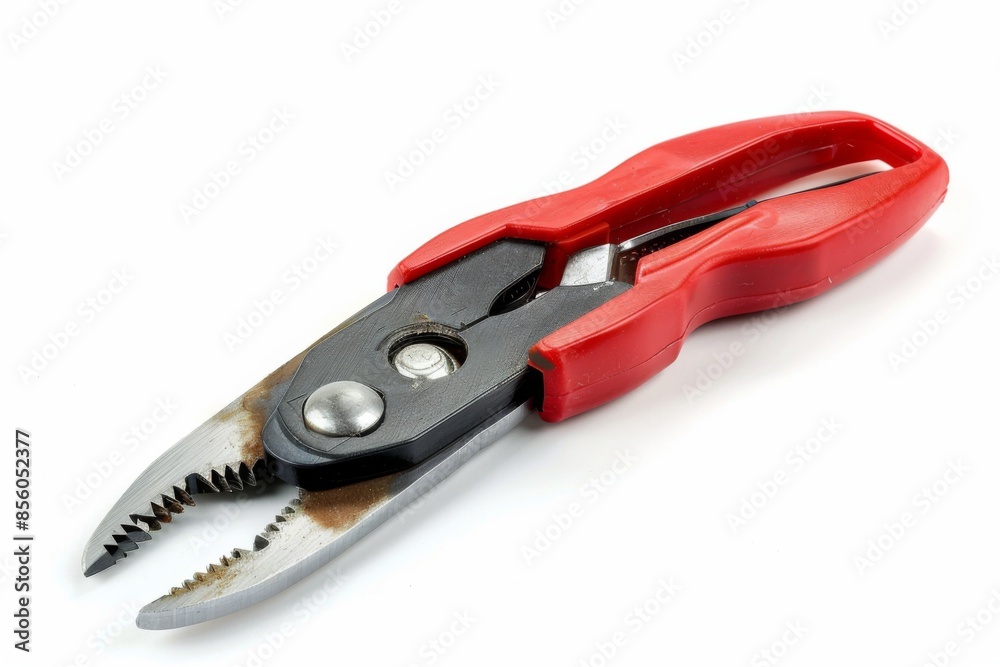 Rusty Pliers with Red Handle on White Background Rusty Pliers with Red Handle on White Background
