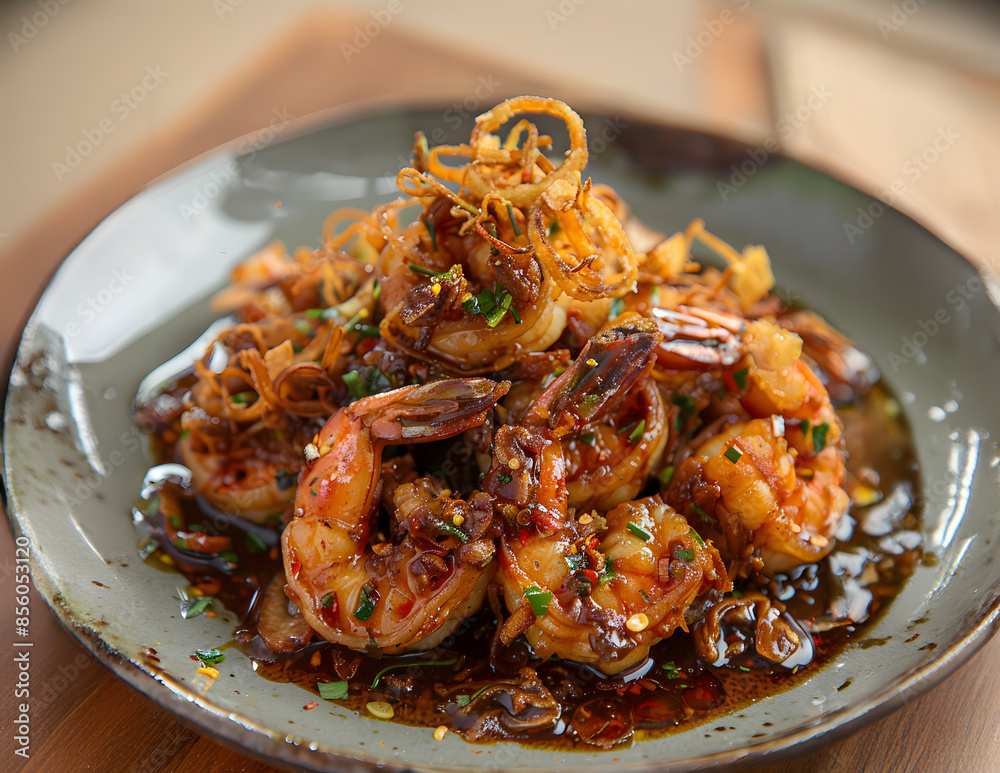 Close-up of fried shrimp with tamarind sauce. Close-up of fried shrimp with tamarind sauce.