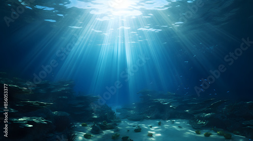 Dark blue ocean surface seen from underwater