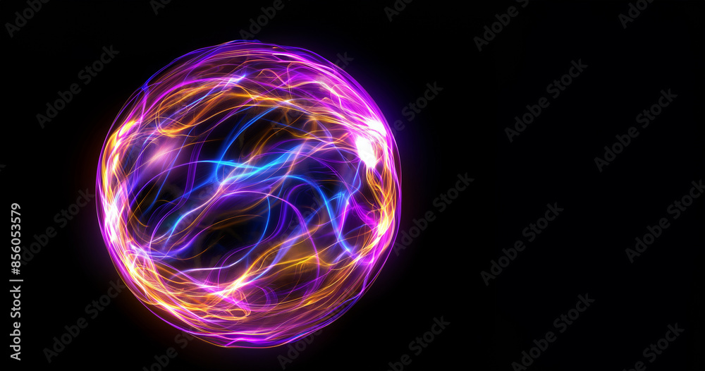 A glowing purple and orange sphere with a blue center A glowing purple and orange sphere with a blue center