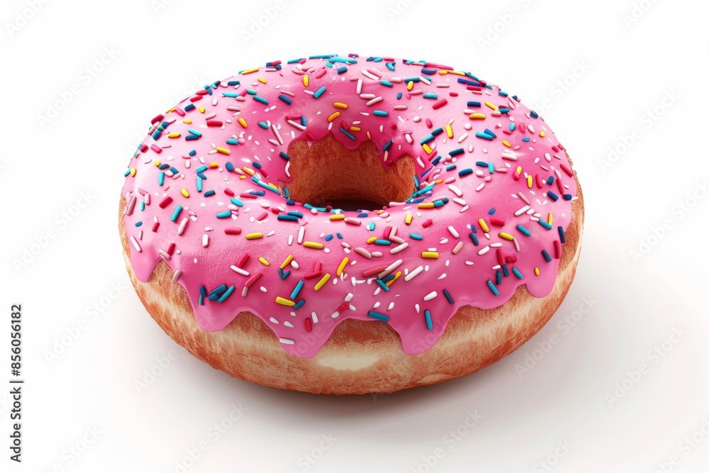 Pink frosted donut with sprinkles Pink frosted donut with sprinkles