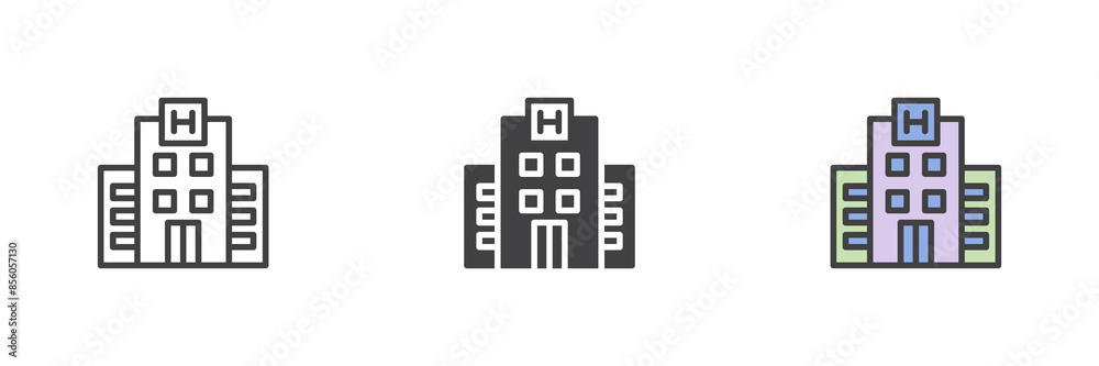 Hospital building different style icon set Hospital building different style icon set