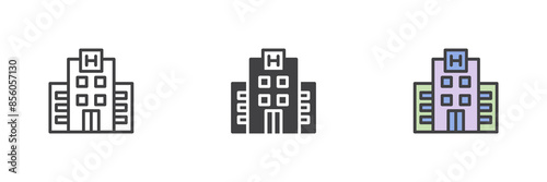 Hospital building different style icon set