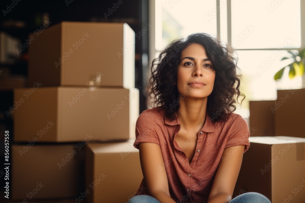 Portrait of a middle aged Hispanic woman in empty house Portrait of a middle aged Hispanic woman in empty house