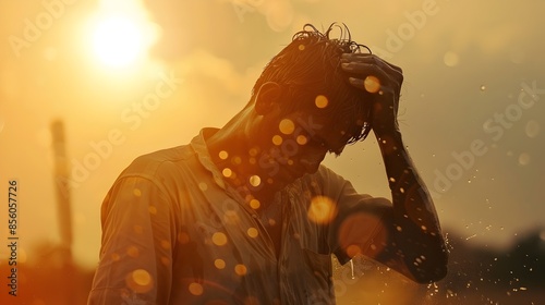 Hardworking Farmer Wiping Sweat in Scorching Summer Sun