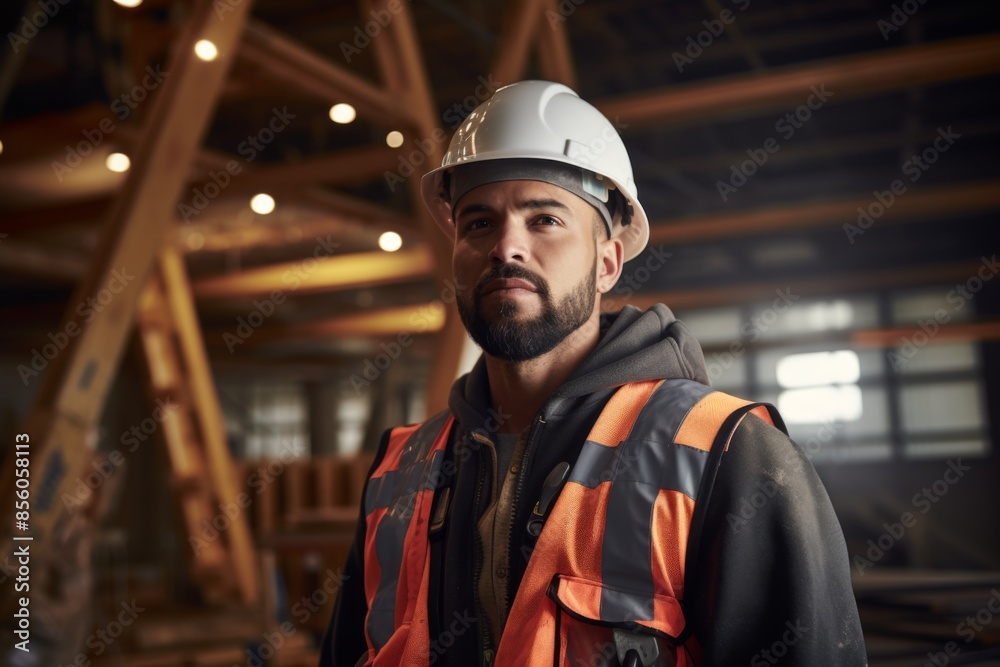 Portrait of a Hispanic male construction worker at building site Portrait of a Hispanic male construction worker at building site