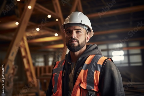 Portrait of a Hispanic male construction worker at building site