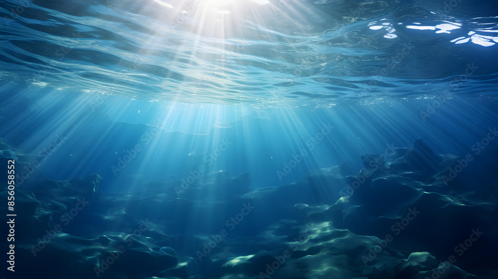 Fototapeta premium Dark blue ocean surface seen from underwater