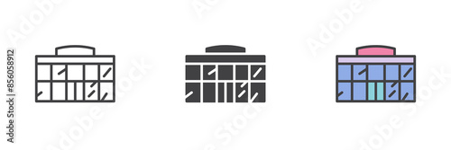Shopping mall building different style icon set